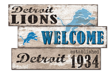 Detroit Lions Welcome 3 Plank Wood Sign