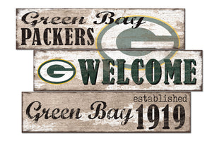 Green Bay Packers Welcome 3 Plank Wood Sign