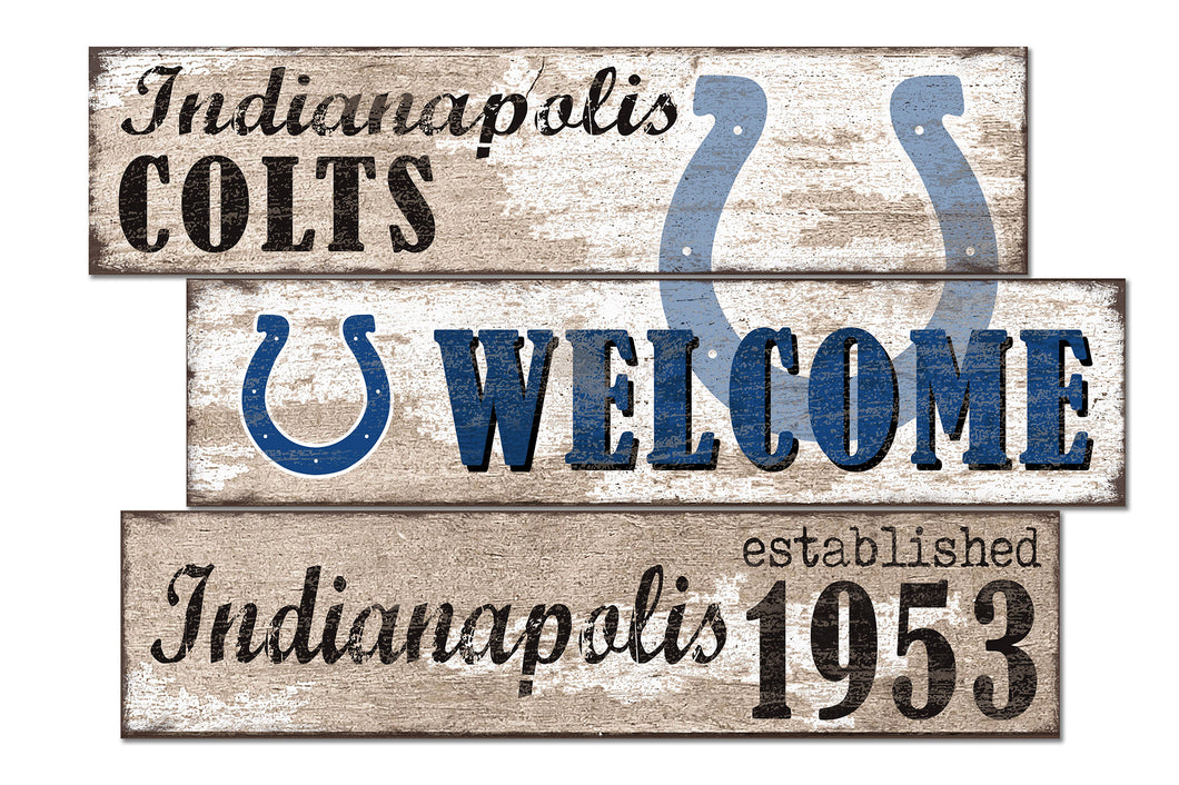 Indianapolis Colts Welcome 3 Plank Wood Sign