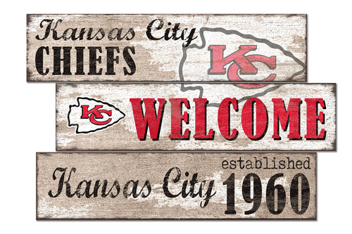 Kansas City Chiefs Welcome 3 Plank Wood Sign