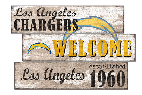 Los Angeles Chargers Welcome 3 Plank Wood Sign