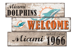 Miami Dolphins Welcome 3 Plank Wood Sign
