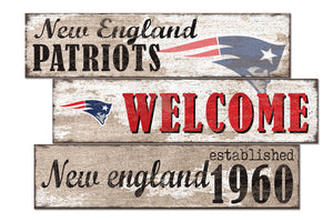 New England Patriots Welcome 3 Plank Wood Sign