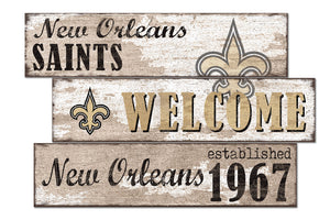 New Orleans Saints Welcome 3 Plank Wood Sign