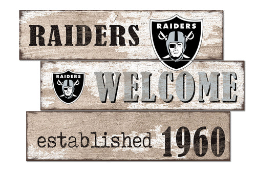 Las Vegas Raiders Welcome 3 Plank Wood Sign