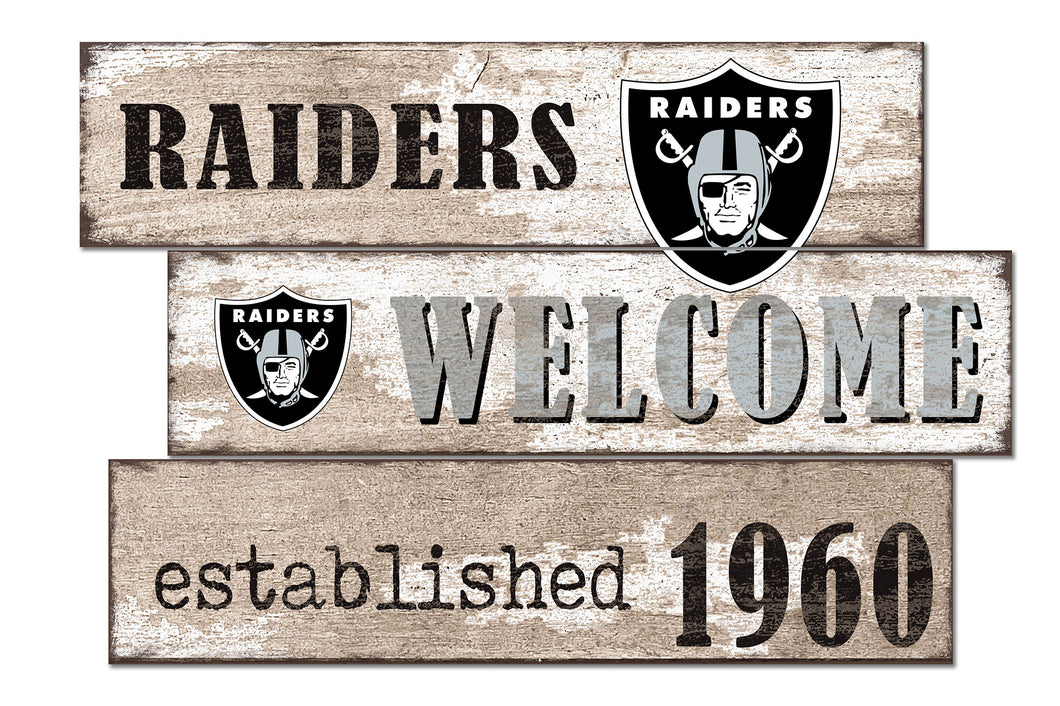 Las Vegas Raiders Welcome 3 Plank Wood Sign