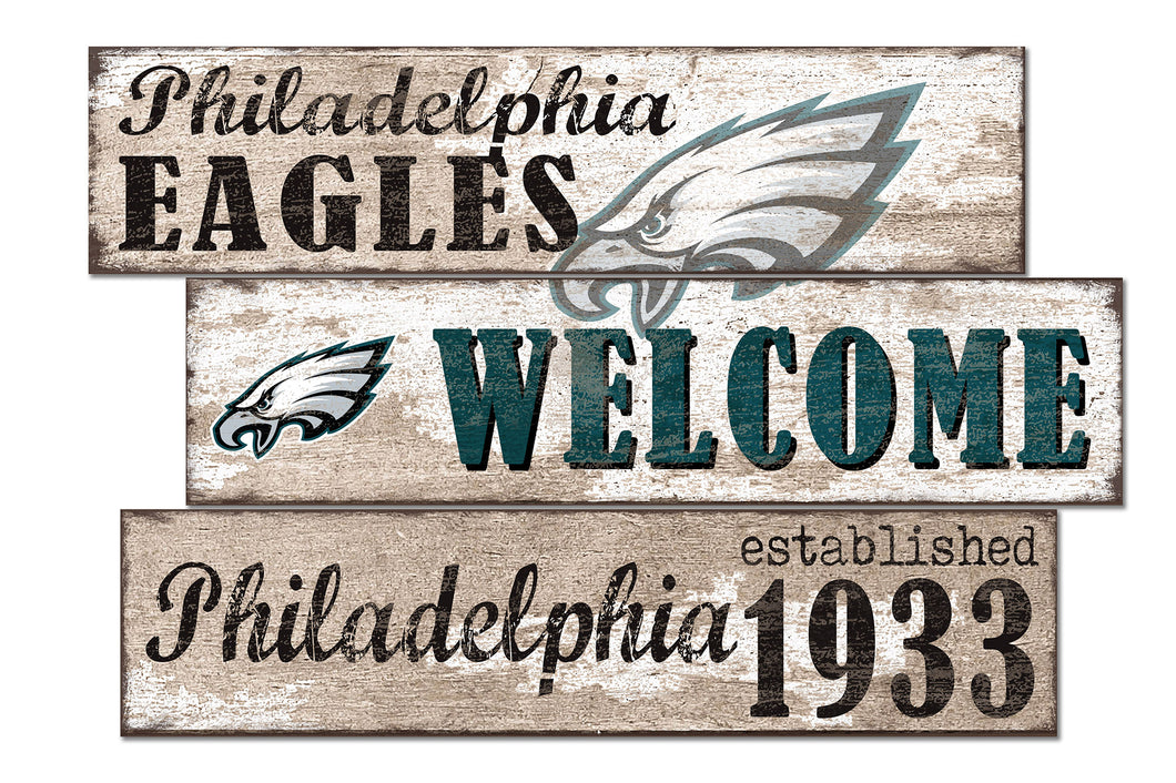 Philadelphia Eagles Welcome 3 Plank Wood Sign