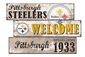 Pittsburgh Steelers Welcome 3 Plank Wood Sign