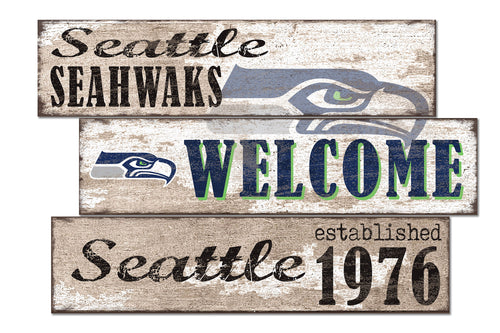 Seattle Seahawks Welcome 3 Plank Wood Sign