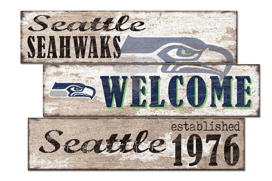 Seattle Seahawks Welcome 3 Plank Wood Sign