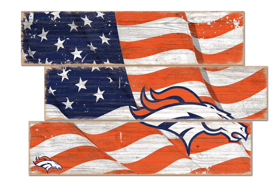 Denver Broncos Flag Plank Wood Sign