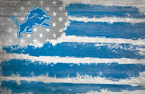 Detroit Lions Rustic Flag Wood Sign - 17