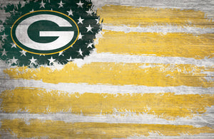 Green Bay Packers Rustic Flag Wood Sign - 17"x26"