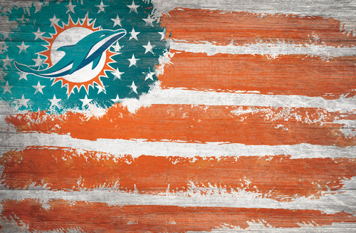 Miami Dolphins Rustic Flag Wood Sign - 17