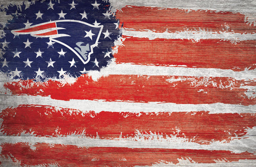 New England Patriots Rustic Flag Wood Sign - 17