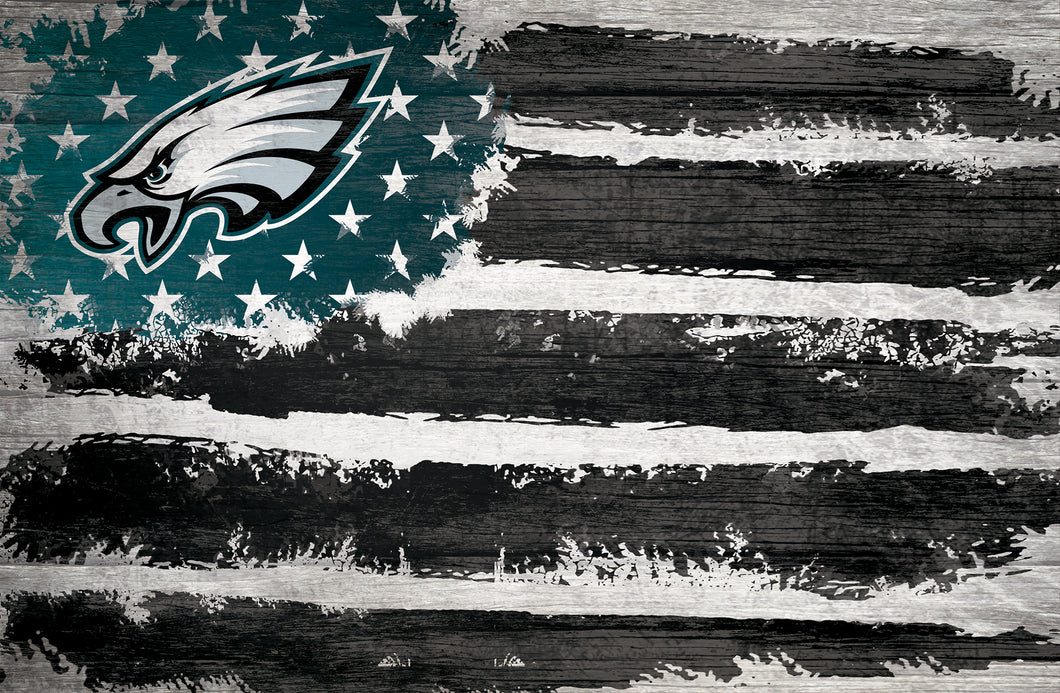 Philadelphia Eagles Wood American Flag Sign 