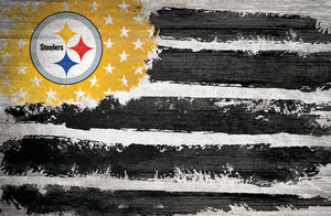 Pittsburgh Steelers Rustic Flag Wood Sign - 17"x26"