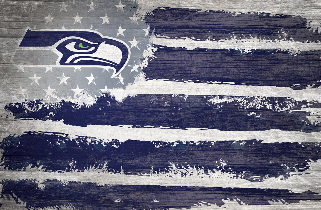 Seattle Seahawks Rustic Flag Wood Sign - 17