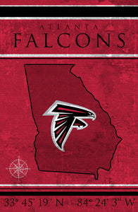 Atlanta Falcons Coordinates Wood Sign 