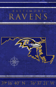Baltimore Ravens Coordinates Wood Sign 