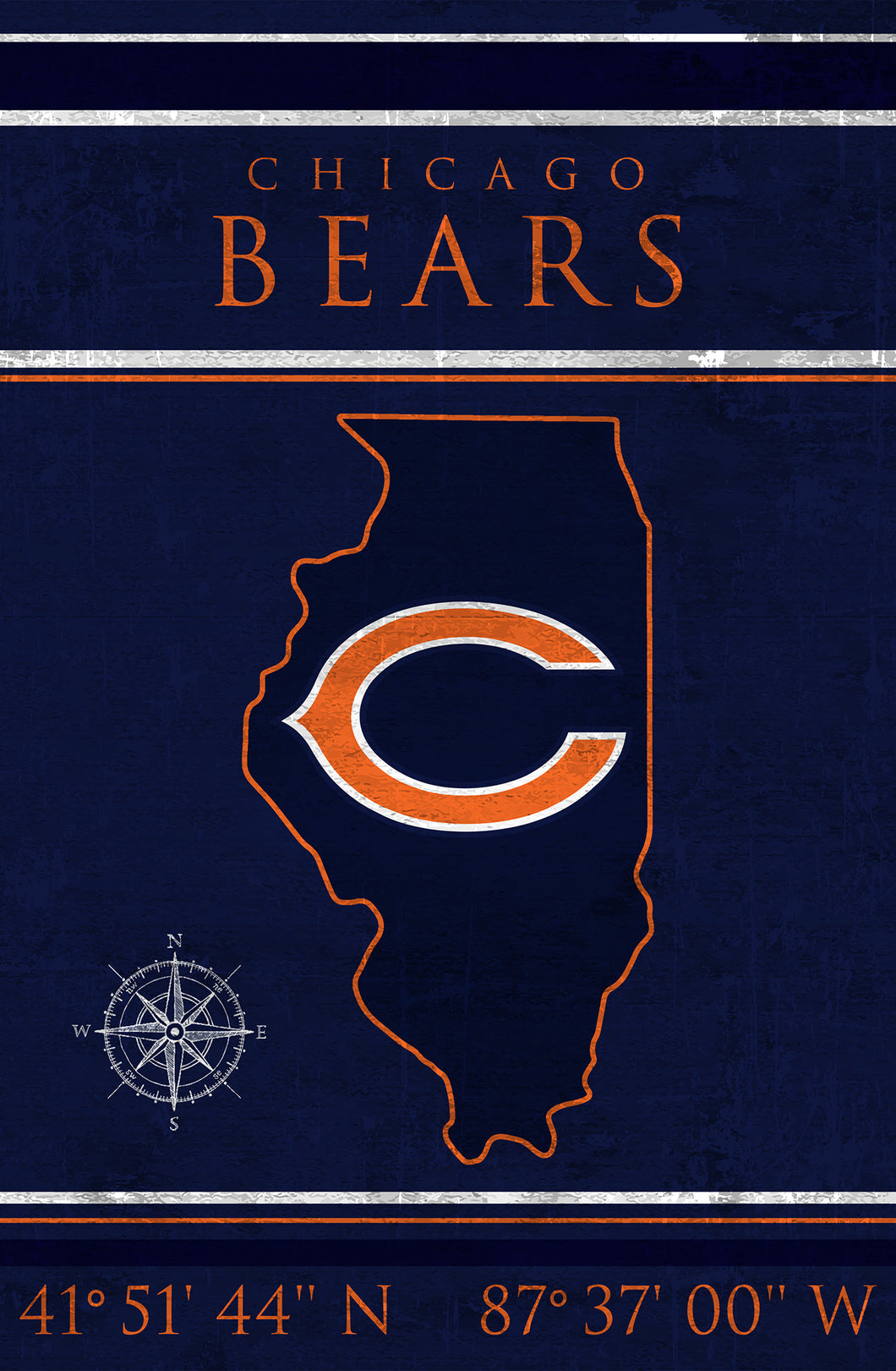 Chicago Bears Coordinates Wood Sign