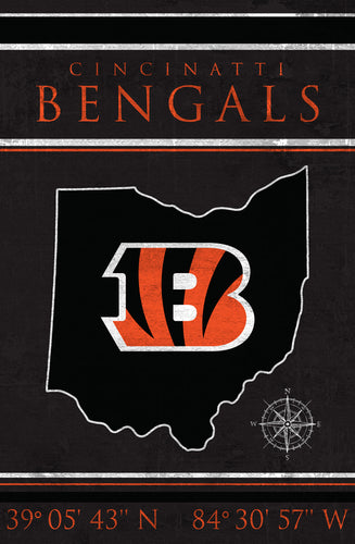 Cincinnati Bengals Coordinates Wood Sign