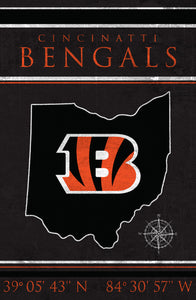 Cincinnati Bengals Coordinates Wood Sign