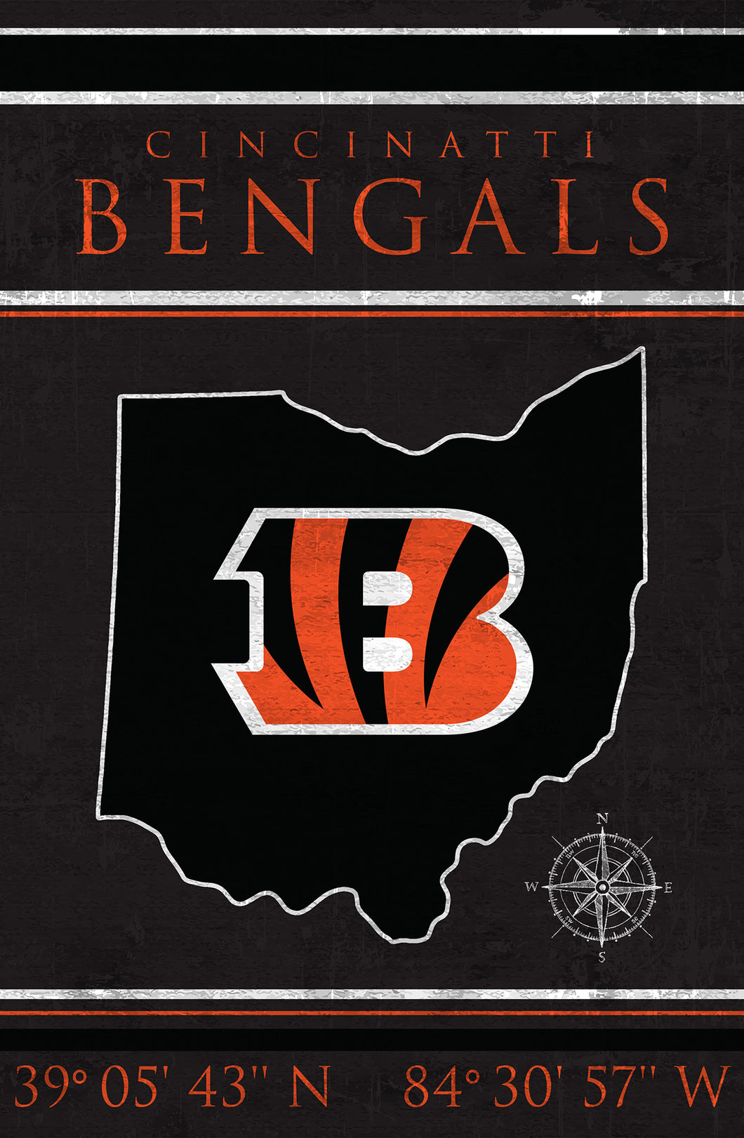Cincinnati Bengals Coordinates Wood Sign