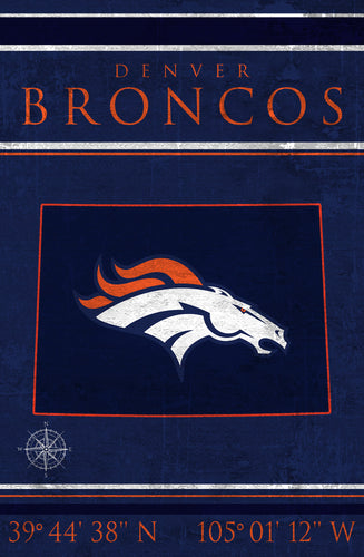 Denver Broncos Coordinates Wood Sign 