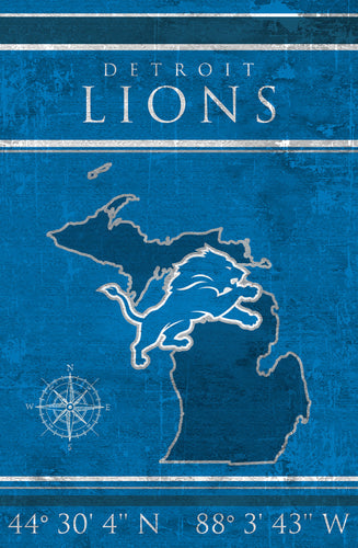 Detroit Lions Coordinates Wood Sign 