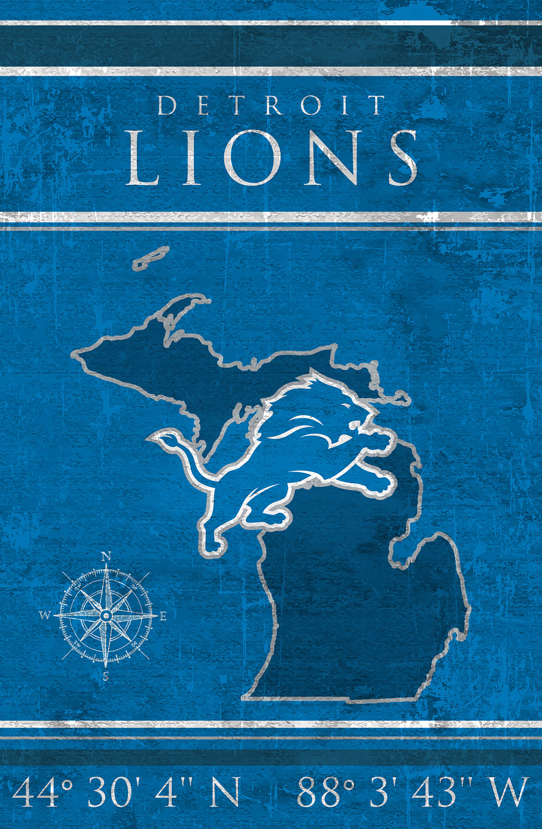 Detroit Lions Coordinates Wood Sign 