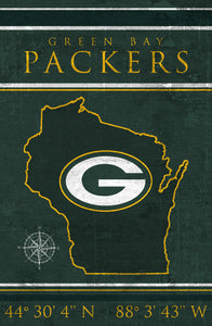 Green Bay Packers Coordinates Wood Sign 