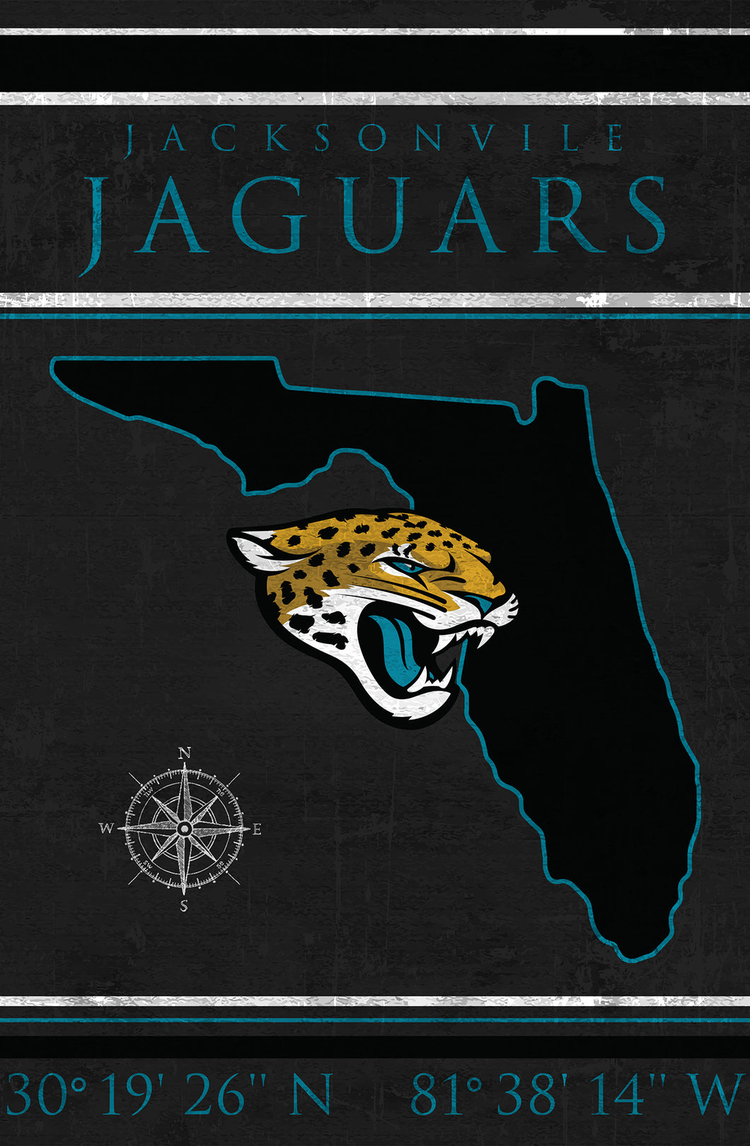 Jacksonville Jaguars Coordinates Wood Sign