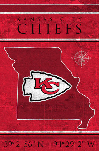 Kansas City Chiefs Coordinates Wood Sign