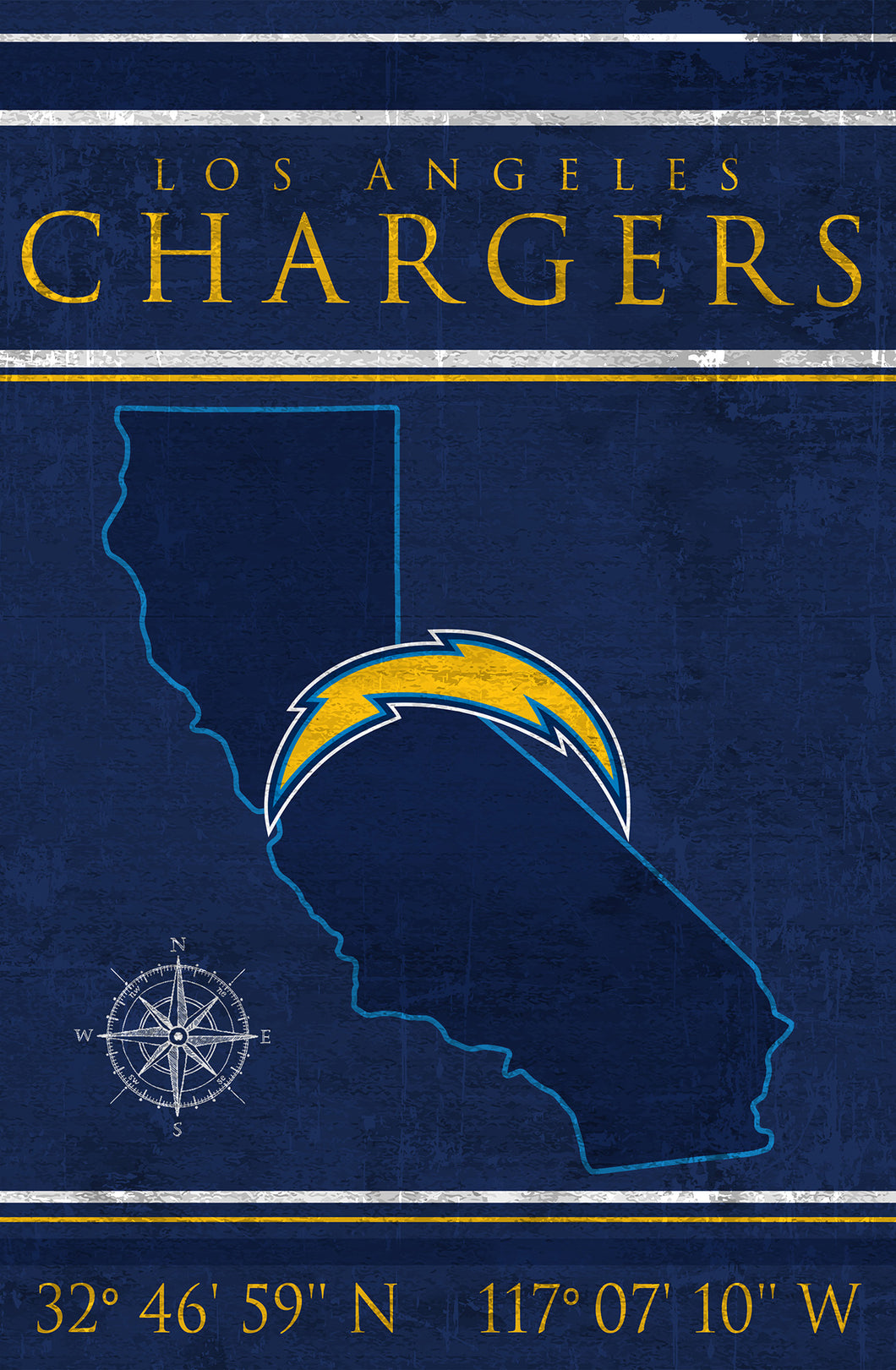 Angeles Chargers Coordinates Wood Sign
