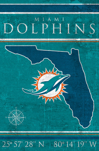Miami Dolphins Coordinates Wood Sign