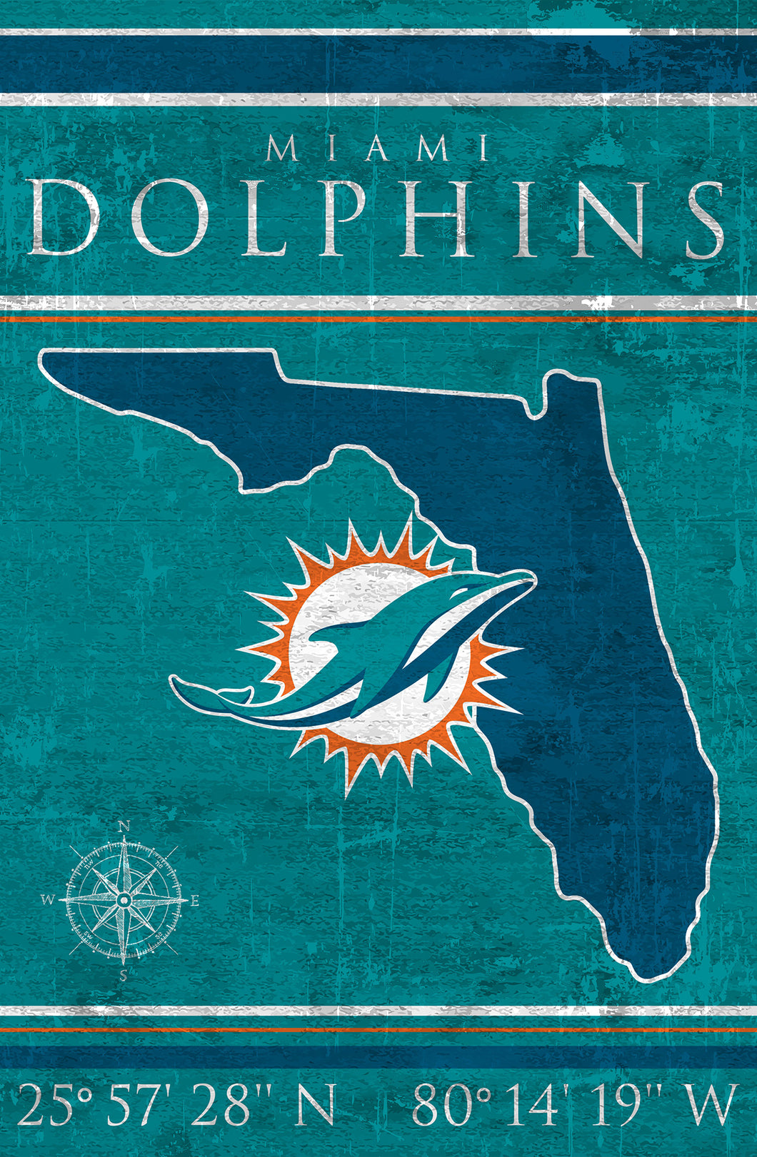 Miami Dolphins Coordinates Wood Sign