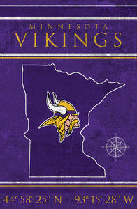 Minnesota Vikings Coordinates Wood Sign 