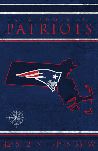 New England Patriots Coordinates Wood Sign