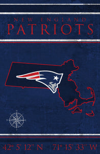 New England Patriots Coordinates Wood Sign