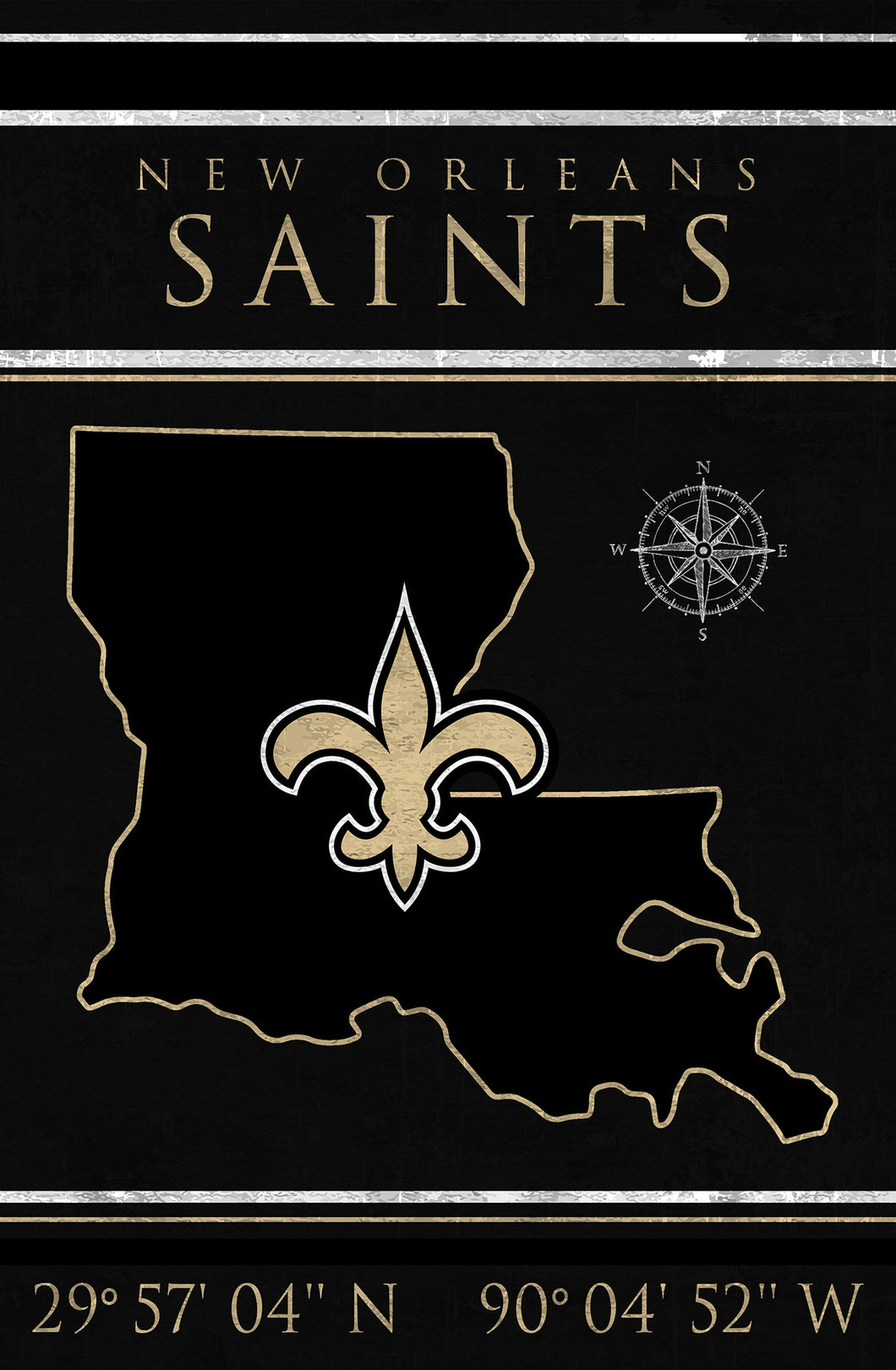 New Orleans Saints Coordinates Wood Sign 