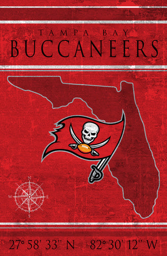 Tampa Bay Buccaneers Coordinates Wood Sign 