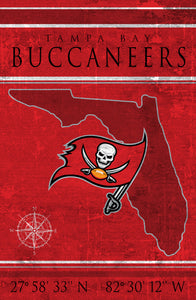 Tampa Bay Buccaneers Coordinates Wood Sign 