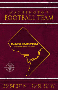 Washington Football Team Coordinates Wood Sign 