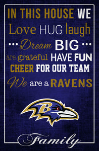 Baltimore Ravens In This House Wood Sign - 17"x26"
