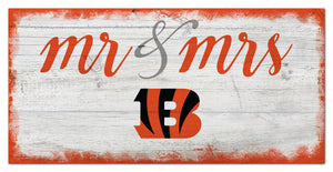 Cincinnati Bengals Mr. & Mrs. Script Wood Sign - 6"x12"