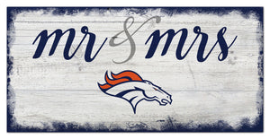 Denver Broncos Mr. & Mrs. Script Wood Sign - 6"x12"