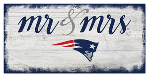 New England Patriots Mr. & Mrs. Script Wood Sign - 6"x12"
