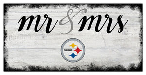 Pittsburgh Steelers Mr. & Mrs. Script Wood Sign - 6"x12"