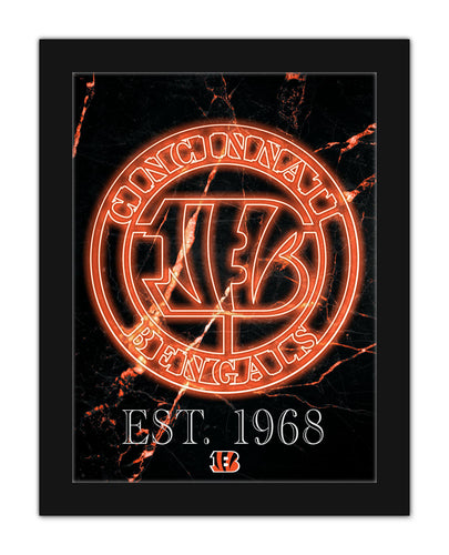 Cincinnati Bengals Neon Circle Logo Framed - 12